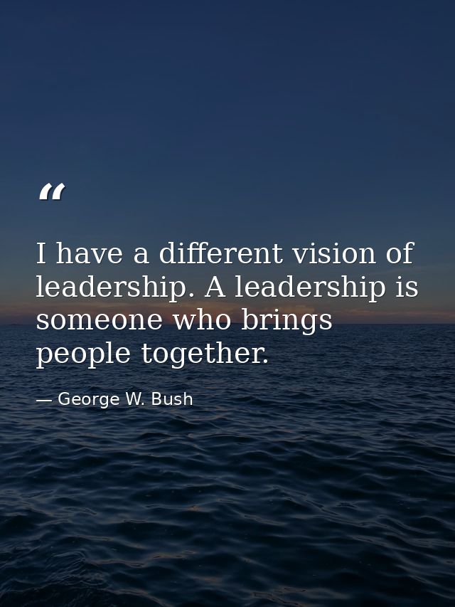 I have a different vision of leadership. A leadership is someone who brings people together. — George W. Bush
