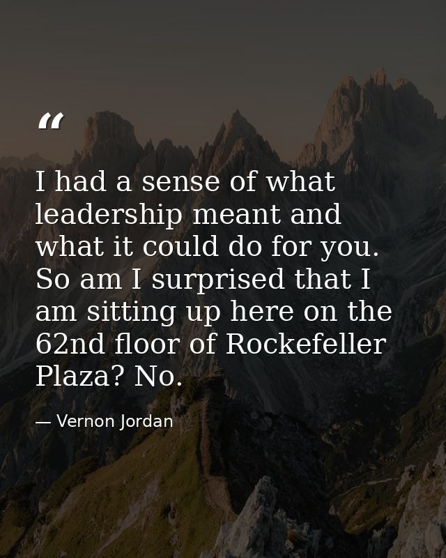 I had a sense of what leadership meant and what it could do for you. So am I surprised that I am sitting up here on the  — Vernon Jordan