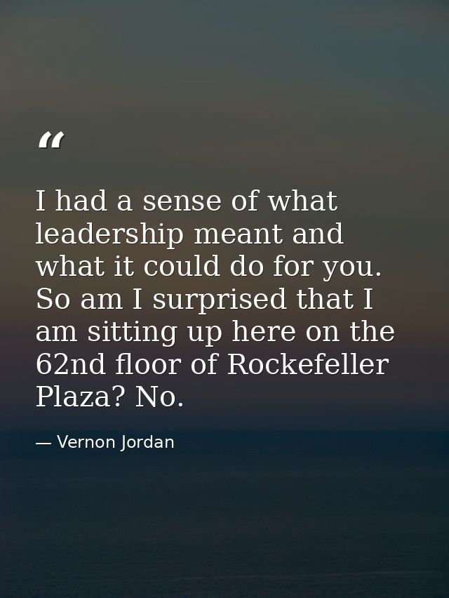 I had a sense of what leadership meant and what it could do for you. So am I surprised that I am sitting up here on the  — Vernon Jordan