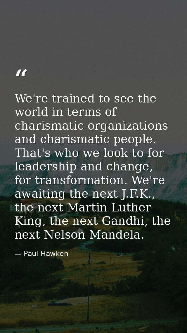 We're trained to see the world in terms of charismatic organizations and charismatic people. That's who we look to for l — Paul Hawken