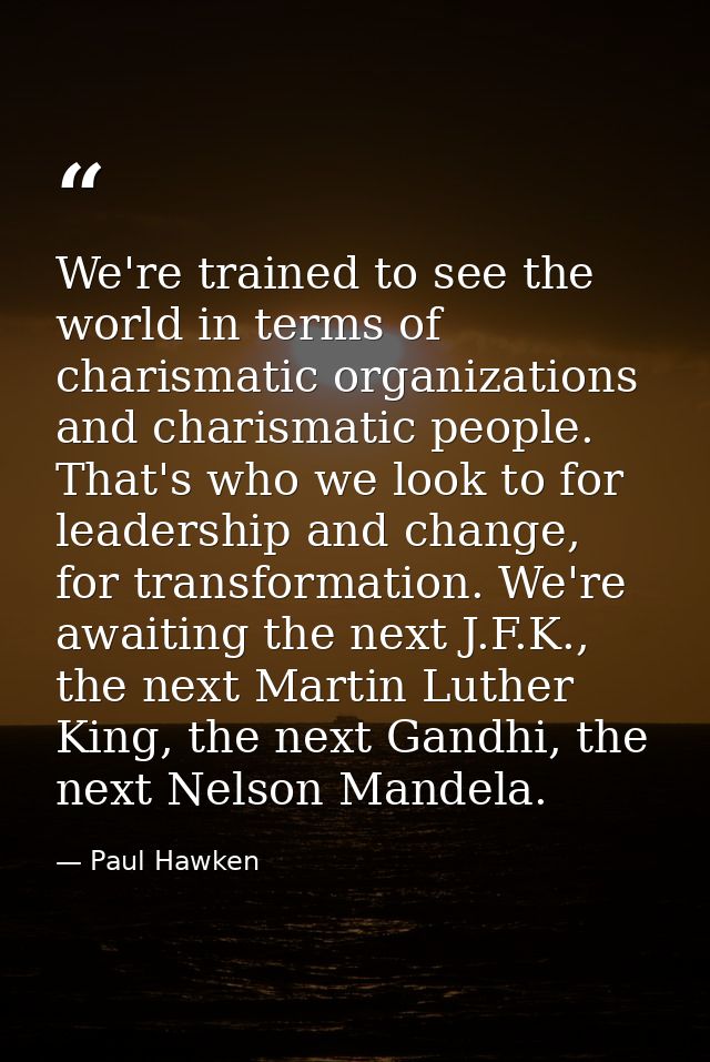 We're trained to see the world in terms of charismatic organizations and charismatic people. That's who we look to for l — Paul Hawken