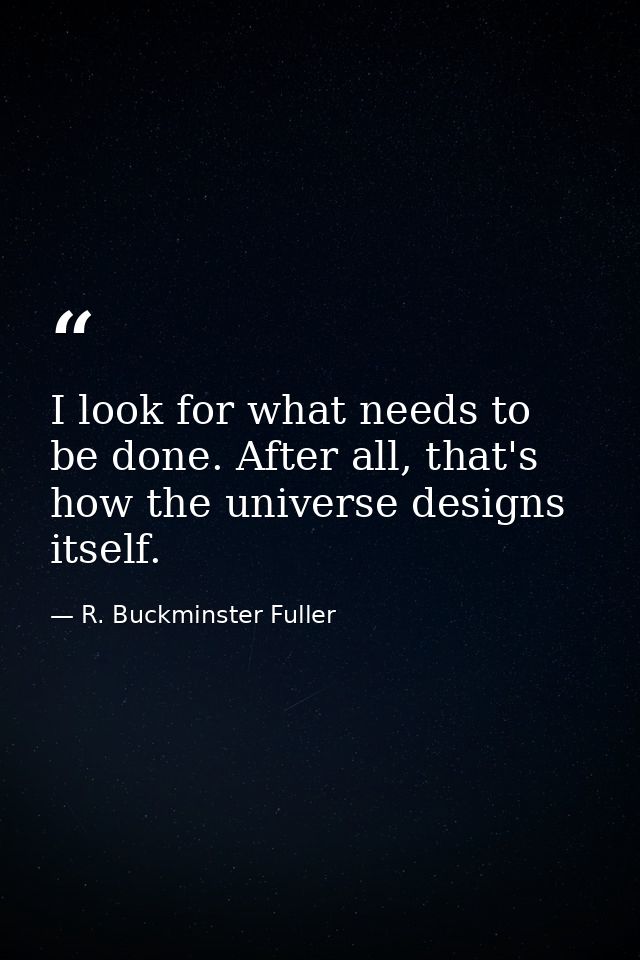 I look for what needs to be done. After all, that's how the universe designs itself. — R. Buckminster Fuller