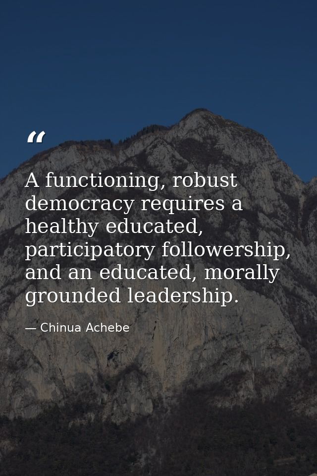 A functioning, robust democracy requires a healthy educated, participatory followership, and an educated, morally ground — Chinua Achebe