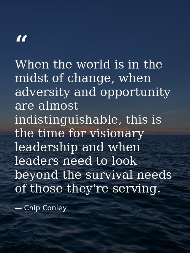 When the world is in the midst of change, when adversity and opportunity are almost indistinguishable, this is the time  — Chip Conley