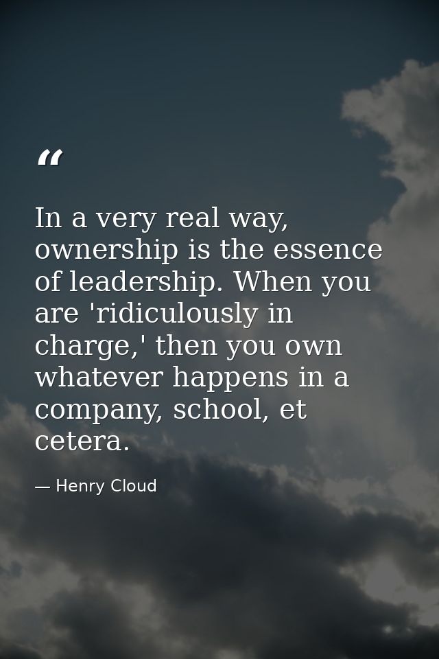 In a very real way, ownership is the essence of leadership. When you are 'ridiculously in charge,' then you own whatever — Henry Cloud