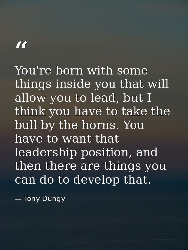 You're born with some things inside you that will allow you to lead, but I think you have to take the bull by the horns. — Tony Dungy