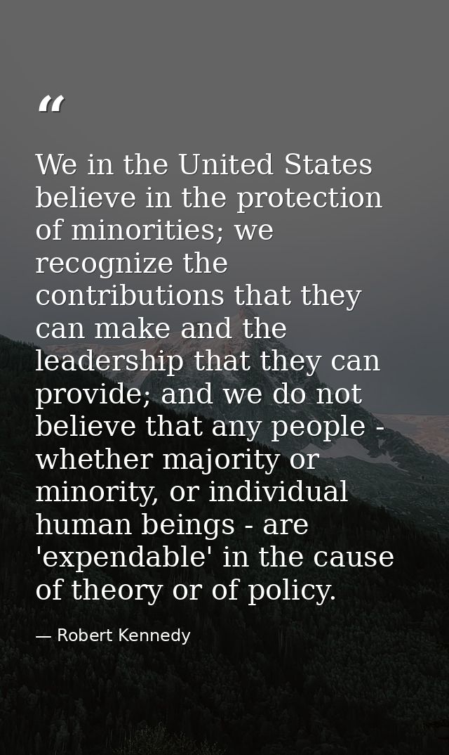 We in the United States believe in the protection of minorities; we recognize the contributions that they can make and t — Robert Kennedy