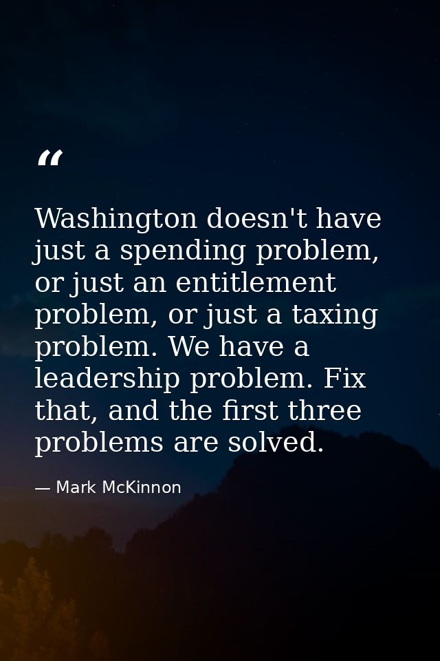 Washington doesn't have just a spending problem, or just an entitlement problem, or just a taxing problem. We have a lea — Mark McKinnon
