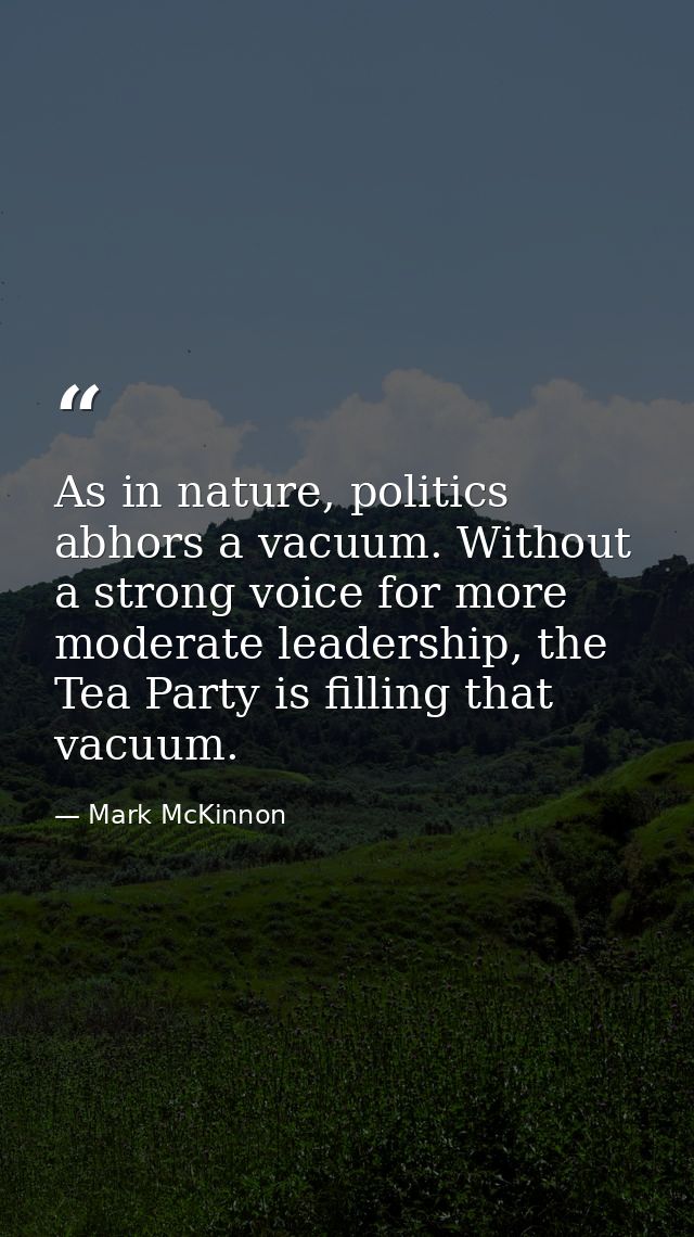 As in nature, politics abhors a vacuum. Without a strong voice for more moderate leadership, the Tea Party is filling th — Mark McKinnon