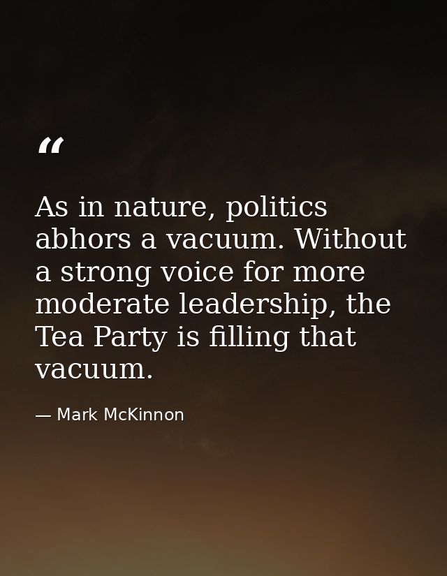 As in nature, politics abhors a vacuum. Without a strong voice for more moderate leadership, the Tea Party is filling th — Mark McKinnon
