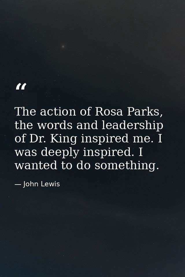 The action of Rosa Parks, the words and leadership of Dr. King inspired me. I was deeply inspired. I wanted to do someth — John Lewis