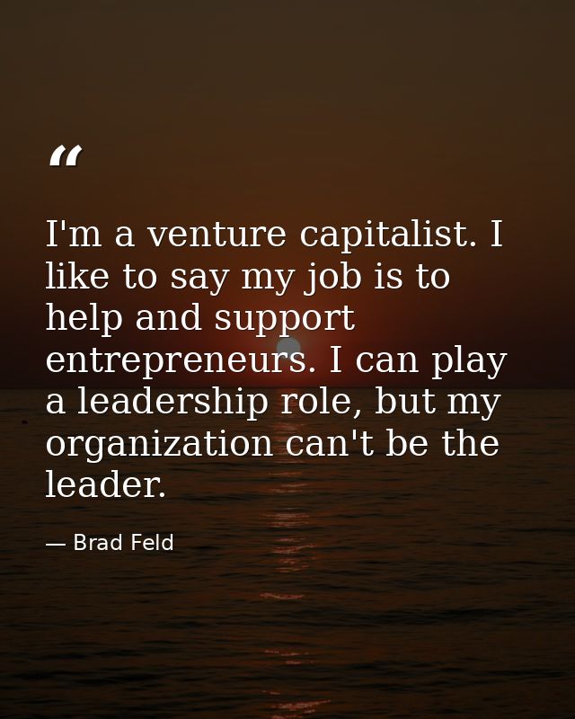 I'm a venture capitalist. I like to say my job is to help and support entrepreneurs. I can play a leadership role, but m — Brad Feld