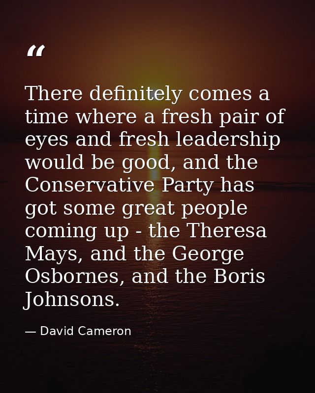 There definitely comes a time where a fresh pair of eyes and fresh leadership would be good, and the Conservative Party  — David Cameron