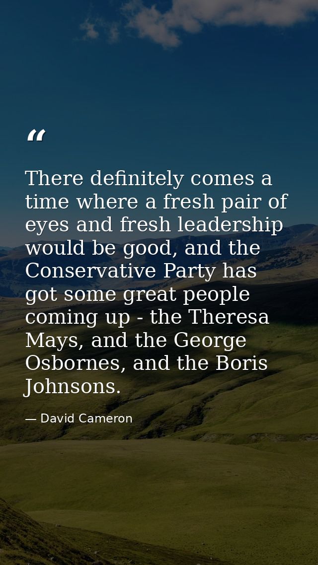There definitely comes a time where a fresh pair of eyes and fresh leadership would be good, and the Conservative Party  — David Cameron