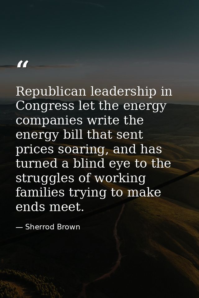 Republican leadership in Congress let the energy companies write the energy bill that sent prices soaring, and has turne — Sherrod Brown