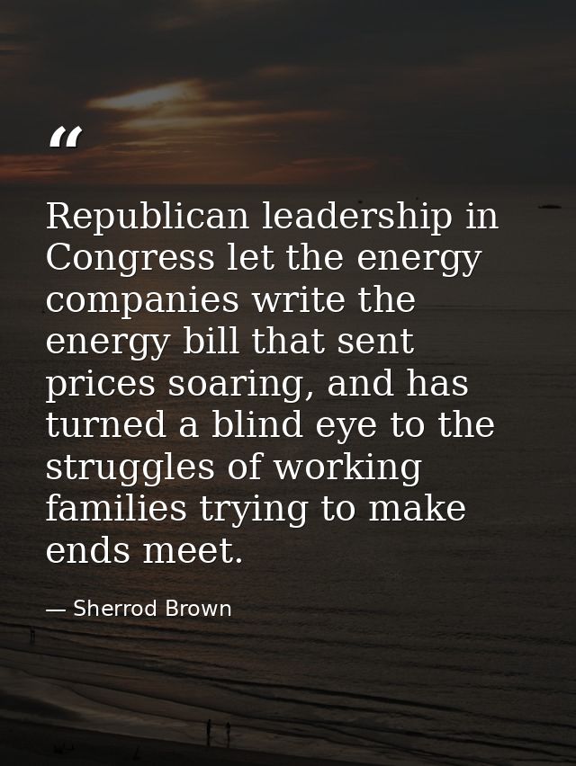 Republican leadership in Congress let the energy companies write the energy bill that sent prices soaring, and has turne — Sherrod Brown
