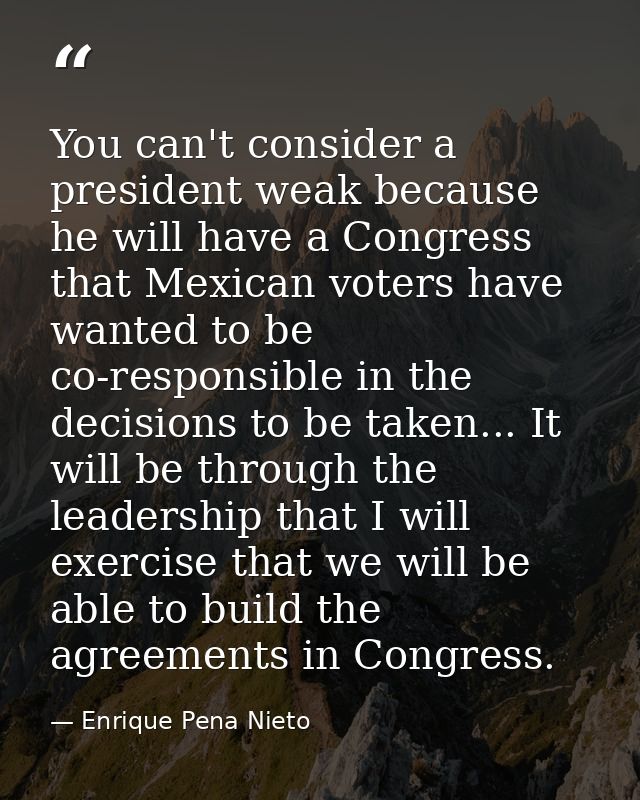 You can't consider a president weak because he will have a Congress that Mexican voters have wanted to be co-responsible — Enrique Pena Nieto