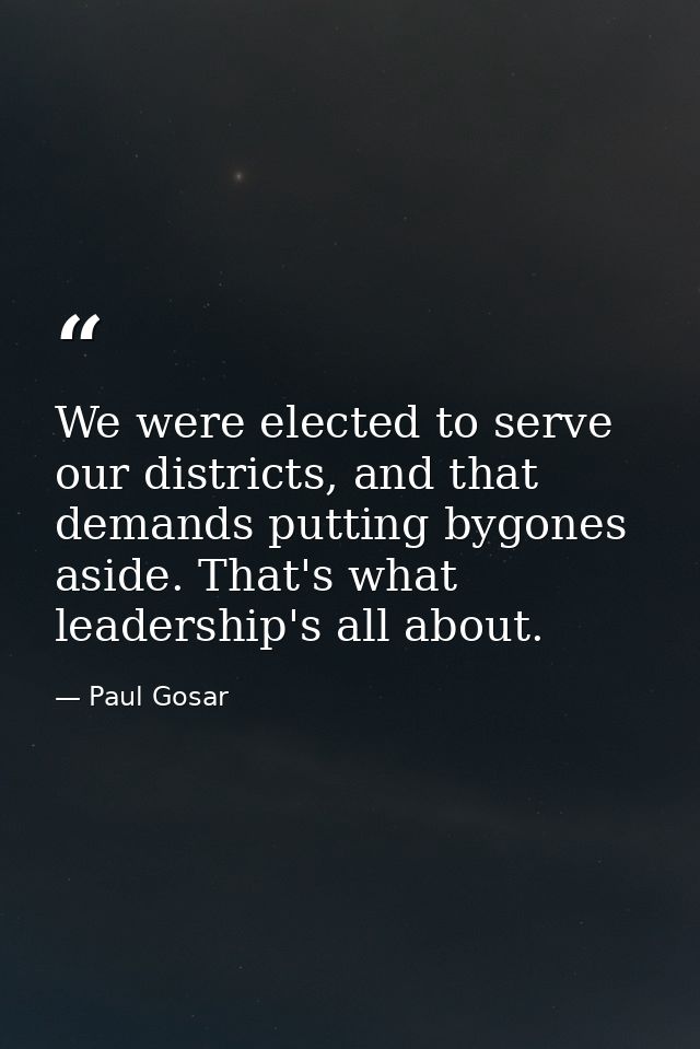 We were elected to serve our districts, and that demands putting bygones aside. That's what leadership's all about. — Paul Gosar