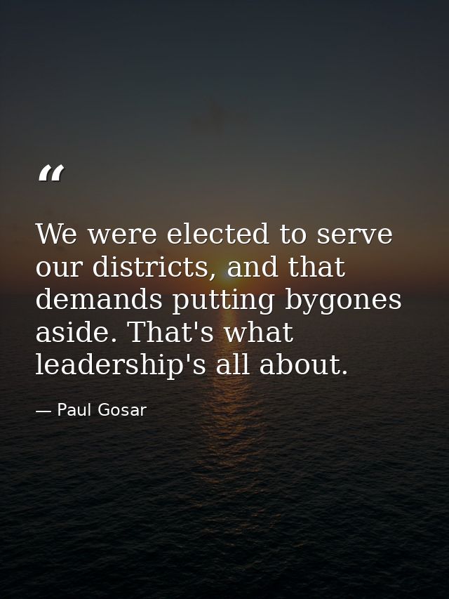 We were elected to serve our districts, and that demands putting bygones aside. That's what leadership's all about. — Paul Gosar