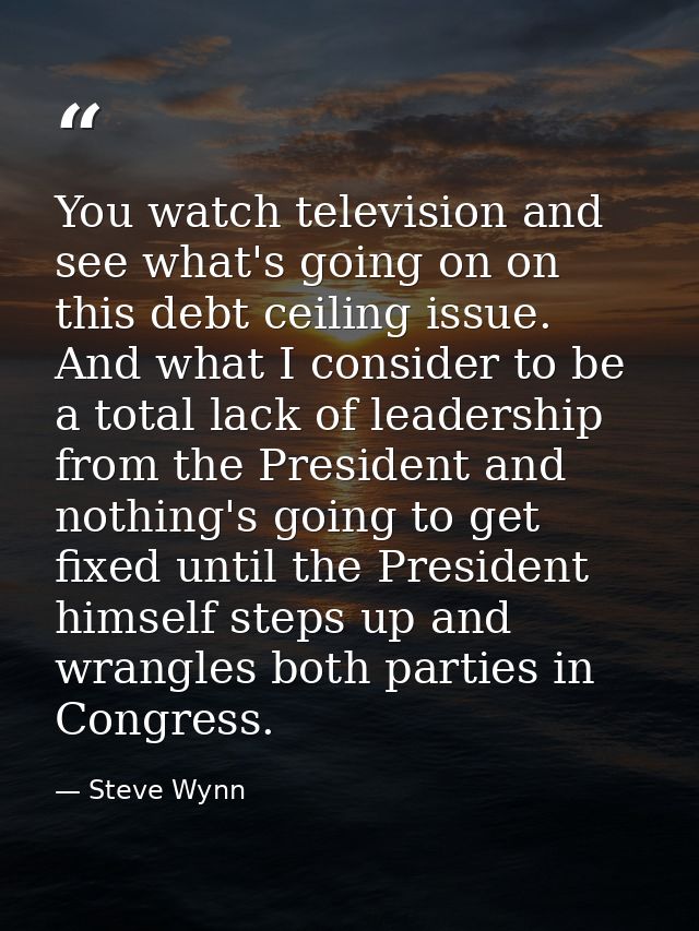 You watch television and see what's going on on this debt ceiling issue. And what I consider to be a total lack of leade — Steve Wynn