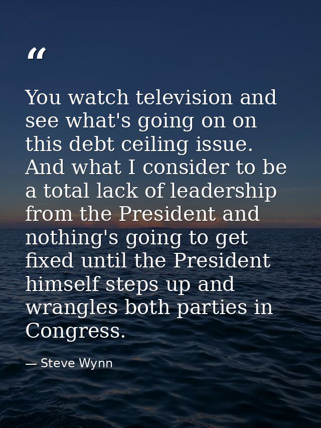 You watch television and see what's going on on this debt ceiling issue. And what I consider to be a total lack of leade — Steve Wynn