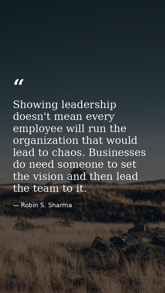 Showing leadership doesn't mean every employee will run the organization that would lead to chaos. Businesses do need so — Robin S. Sharma