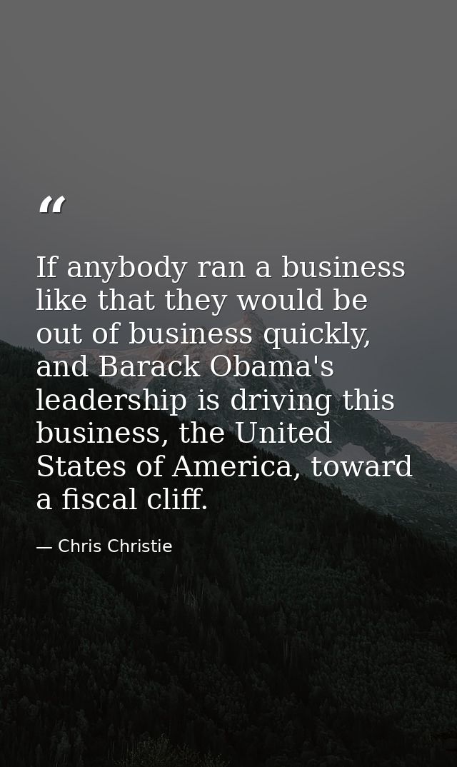 If anybody ran a business like that they would be out of business quickly, and Barack Obama's leadership is driving this — Chris Christie