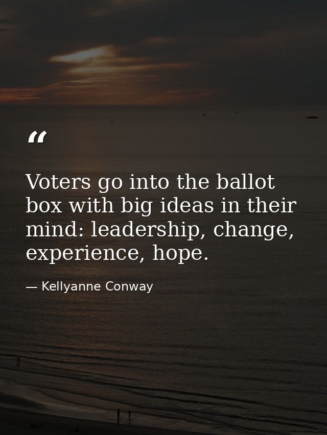 Voters go into the ballot box with big ideas in their mind: leadership, change, experience, hope. — Kellyanne Conway