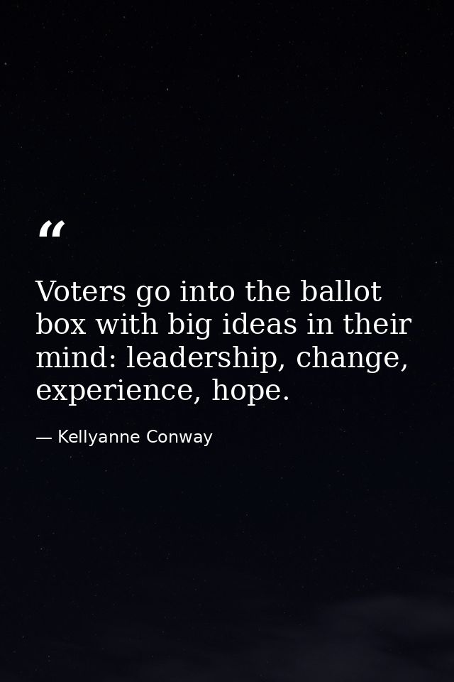 Voters go into the ballot box with big ideas in their mind: leadership, change, experience, hope. — Kellyanne Conway