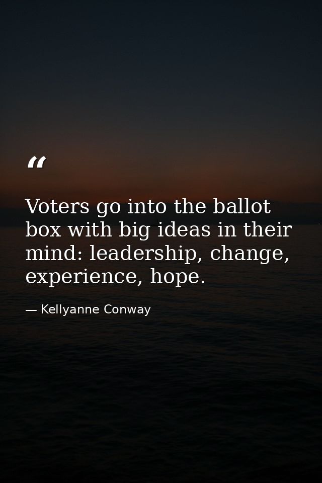Voters go into the ballot box with big ideas in their mind: leadership, change, experience, hope. — Kellyanne Conway