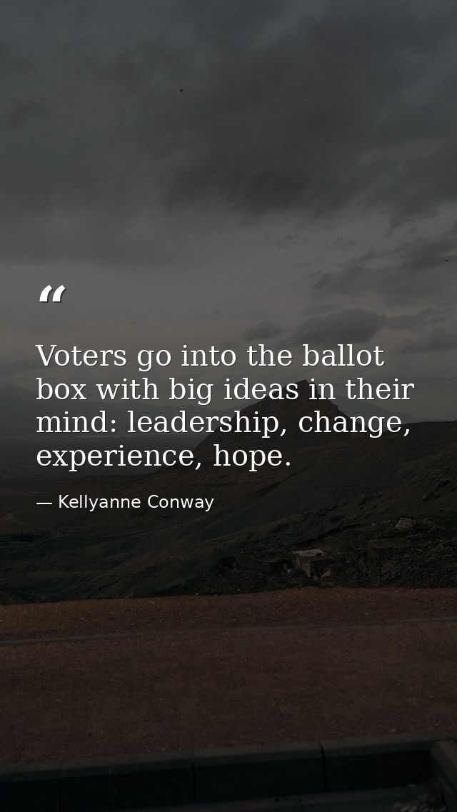 Voters go into the ballot box with big ideas in their mind: leadership, change, experience, hope. — Kellyanne Conway