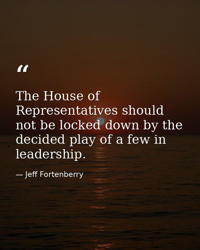 The House of Representatives should not be locked down by the decided play of a few in leadership. — Jeff Fortenberry