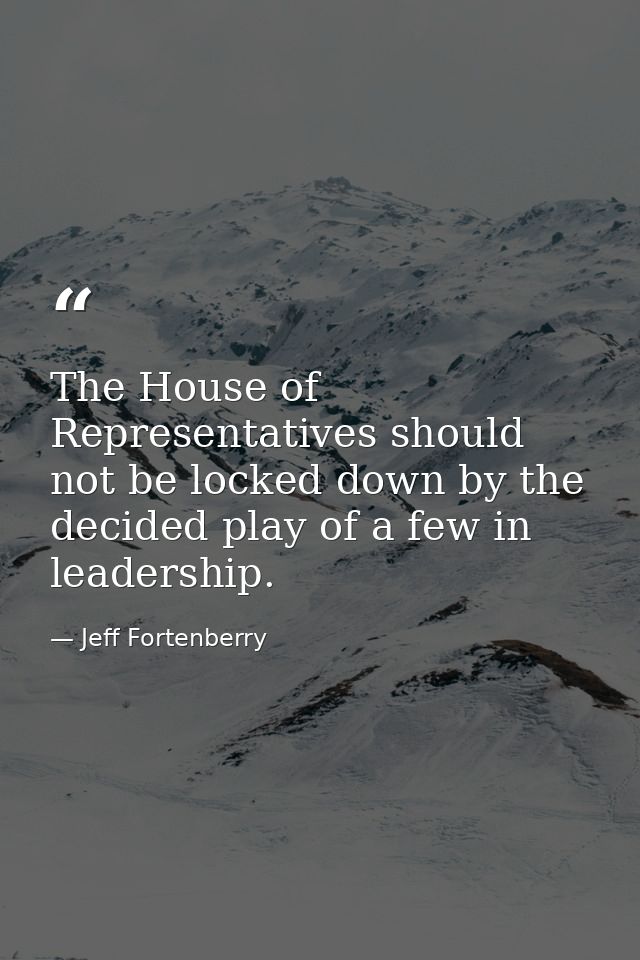 The House of Representatives should not be locked down by the decided play of a few in leadership. — Jeff Fortenberry
