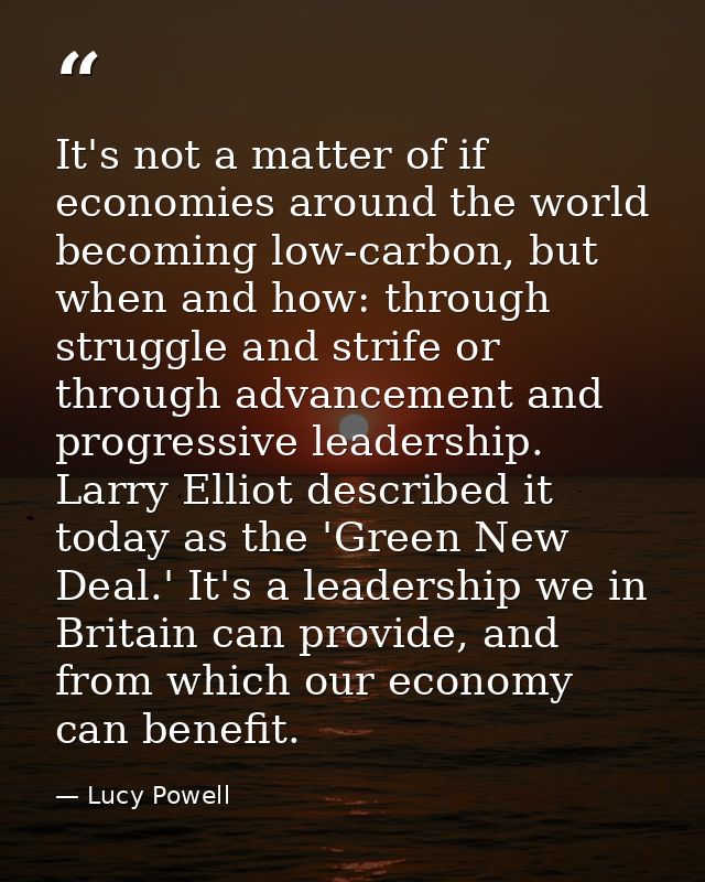 It's not a matter of if economies around the world becoming low-carbon, but when and how: through struggle and strife or — Lucy Powell