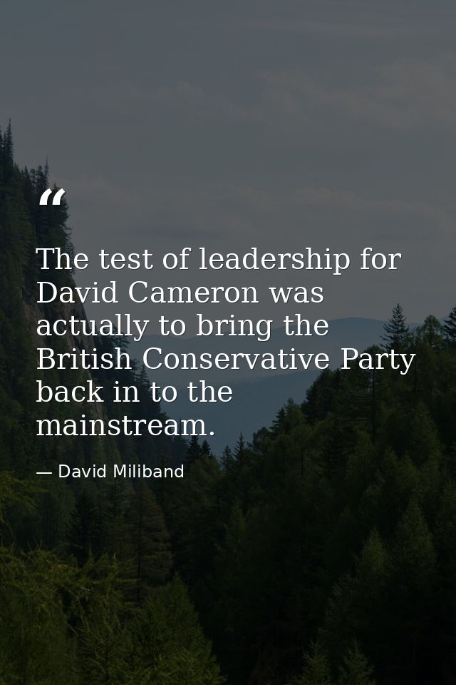 The test of leadership for David Cameron was actually to bring the British Conservative Party back in to the mainstream. — David Miliband