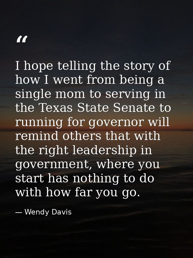 I hope telling the story of how I went from being a single mom to serving in the Texas State Senate to running for gover — Wendy Davis