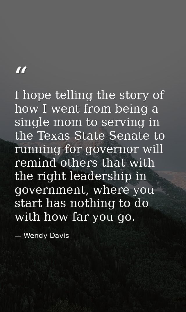 I hope telling the story of how I went from being a single mom to serving in the Texas State Senate to running for gover — Wendy Davis