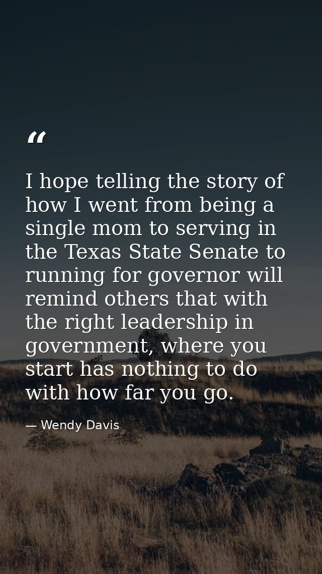 I hope telling the story of how I went from being a single mom to serving in the Texas State Senate to running for gover — Wendy Davis