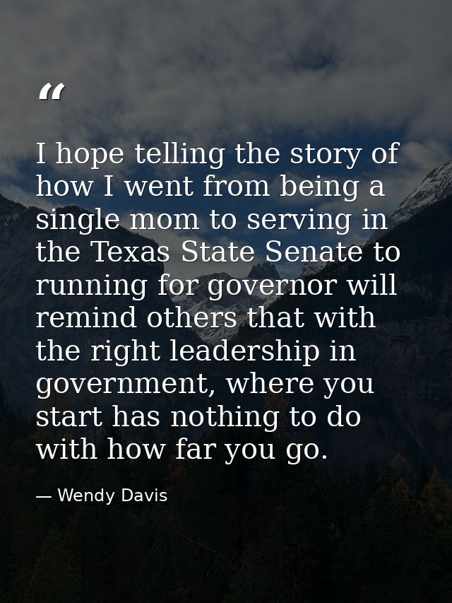 I hope telling the story of how I went from being a single mom to serving in the Texas State Senate to running for gover — Wendy Davis