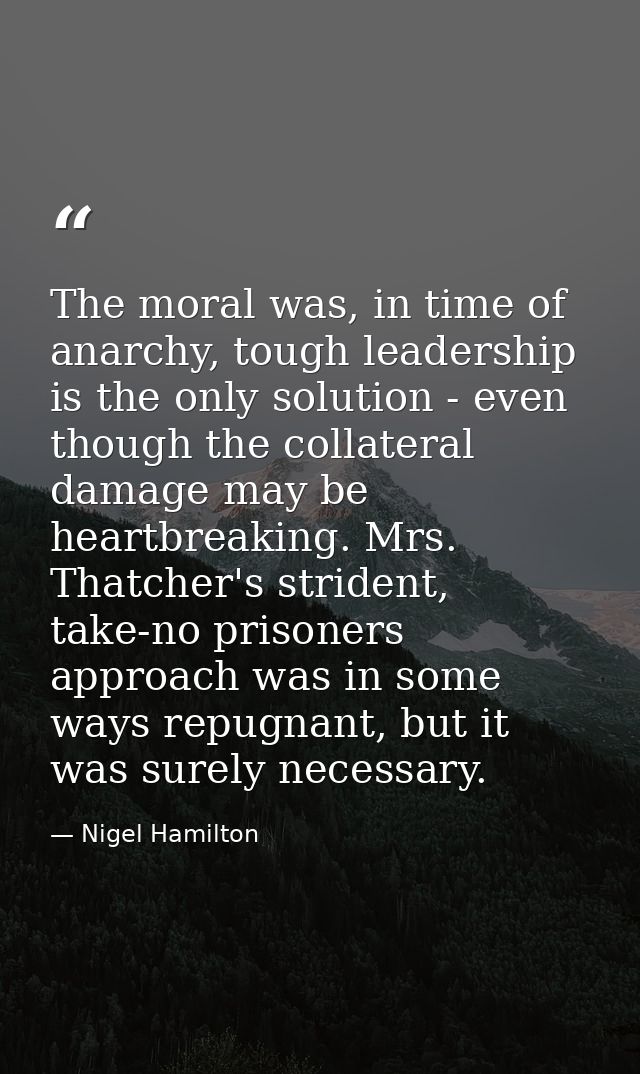 The moral was, in time of anarchy, tough leadership is the only solution - even though the collateral damage may be hear — Nigel Hamilton