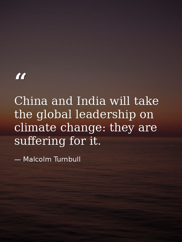 China and India will take the global leadership on climate change: they are suffering for it. — Malcolm Turnbull