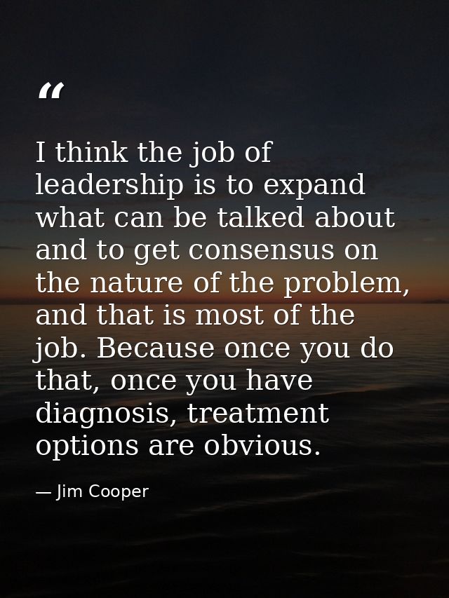 I think the job of leadership is to expand what can be talked about and to get consensus on the nature of the problem, a — Jim Cooper