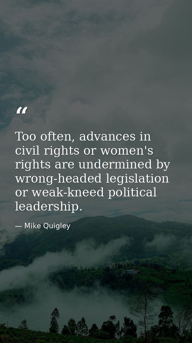 Too often, advances in civil rights or women's rights are undermined by wrong-headed legislation or weak-kneed political — Mike Quigley