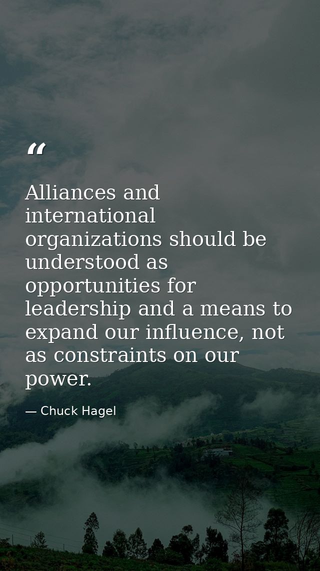 Alliances and international organizations should be understood as opportunities for leadership and a means to expand our — Chuck Hagel