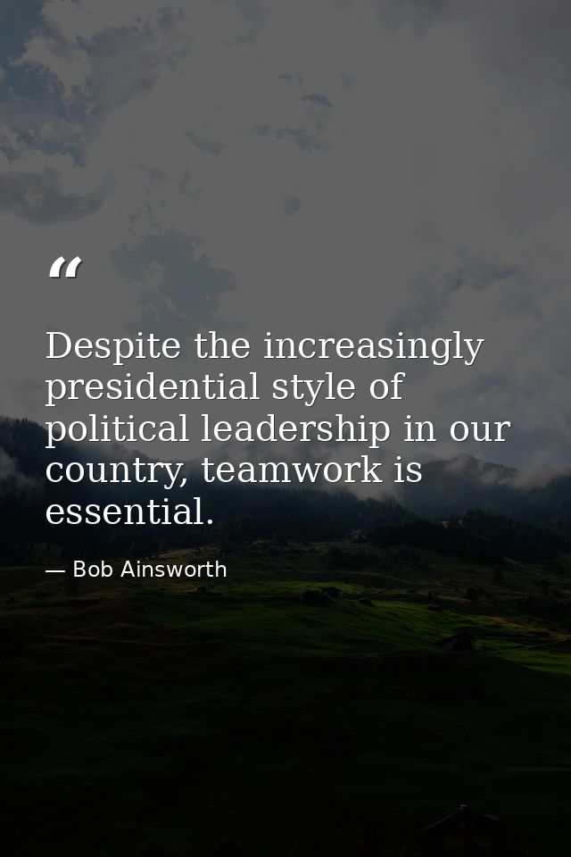 Despite the increasingly presidential style of political leadership in our country, teamwork is essential. — Bob Ainsworth