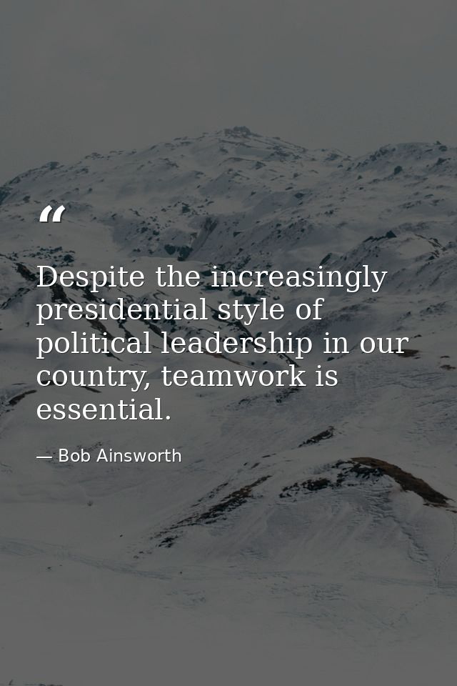 Despite the increasingly presidential style of political leadership in our country, teamwork is essential. — Bob Ainsworth