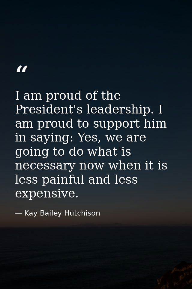 I am proud of the President's leadership. I am proud to support him in saying: Yes, we are going to do what is necessary — Kay Bailey Hutchison