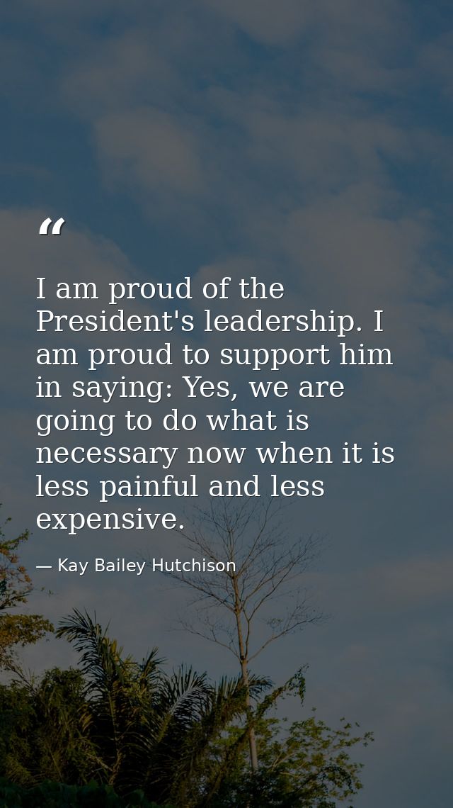 I am proud of the President's leadership. I am proud to support him in saying: Yes, we are going to do what is necessary — Kay Bailey Hutchison