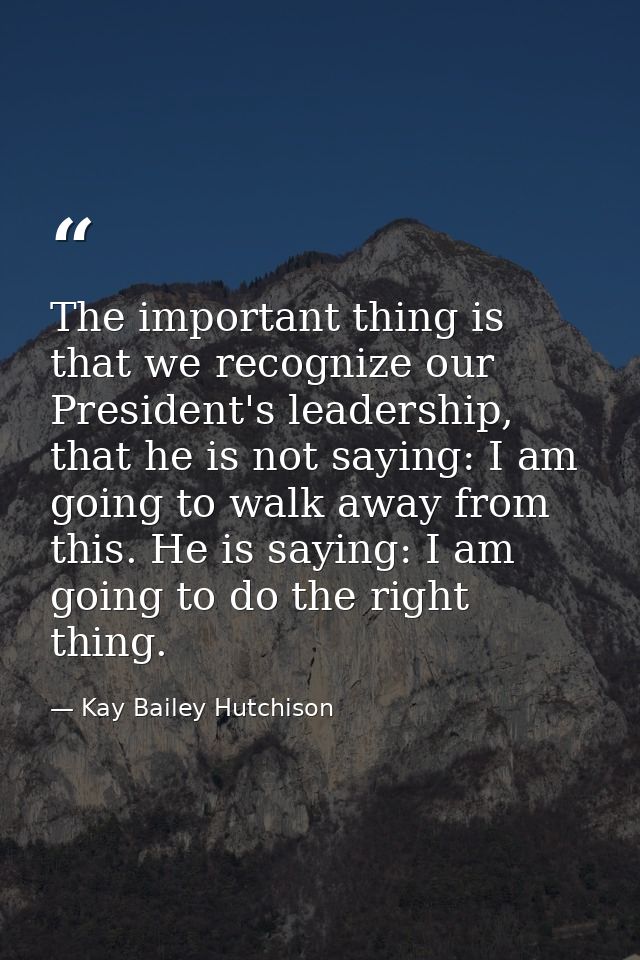 The important thing is that we recognize our President's leadership, that he is not saying: I am going to walk away from — Kay Bailey Hutchison