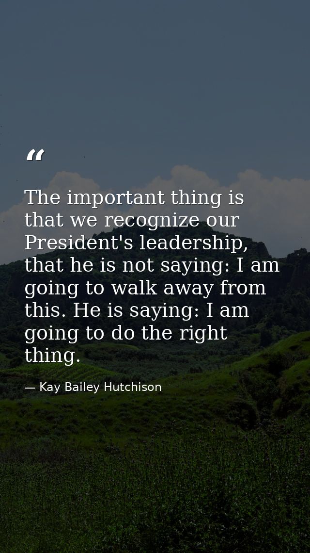 The important thing is that we recognize our President's leadership, that he is not saying: I am going to walk away from — Kay Bailey Hutchison